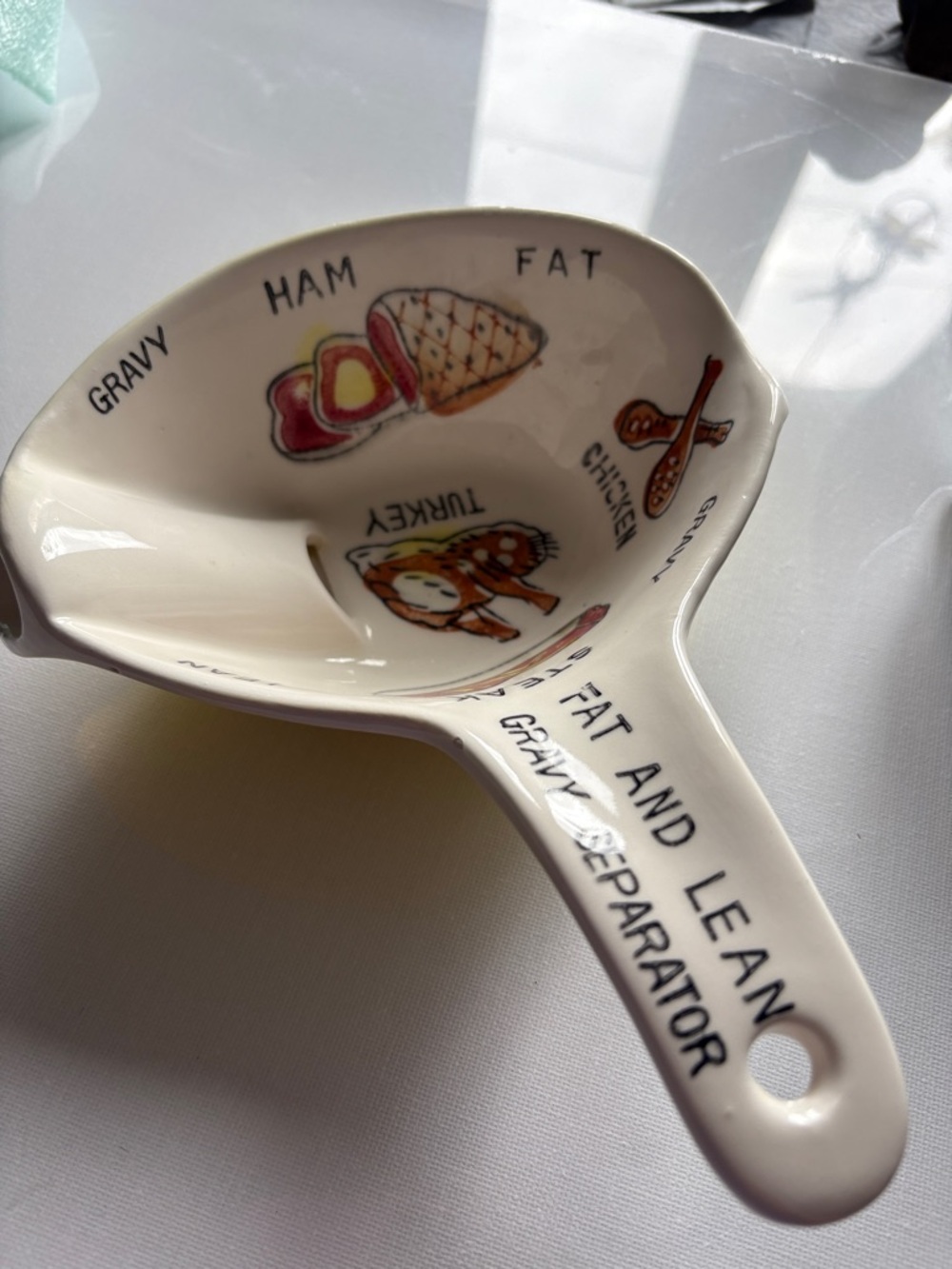 Fat and Lean Gravy Separator boat - Illustrated Ceramic